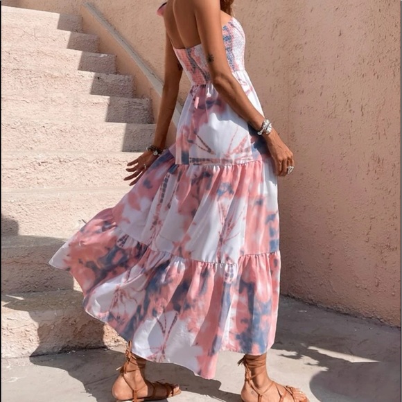 Boho Tie Dye Print One Shoulder Maxi Dress - Picture 2 of 5